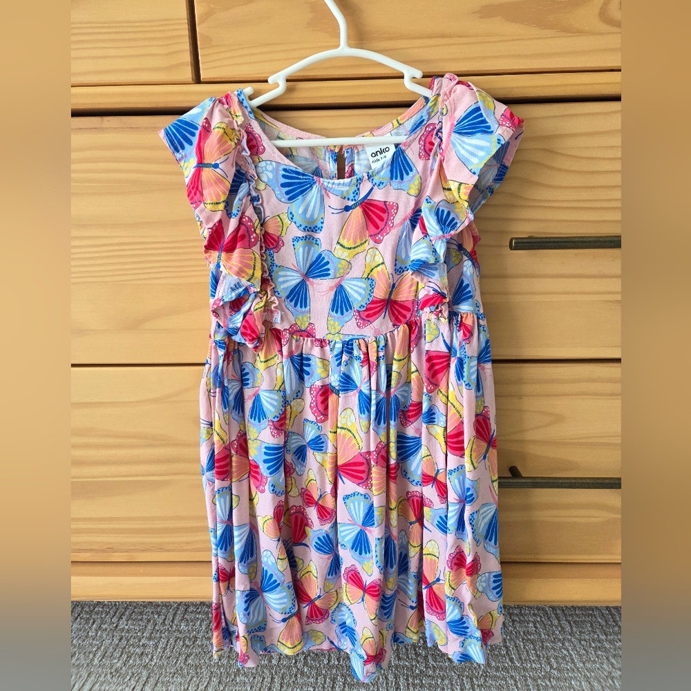 Anko Colorful Butterfly Print Kids Girl Summer Dress Size 5T 100% Viscose